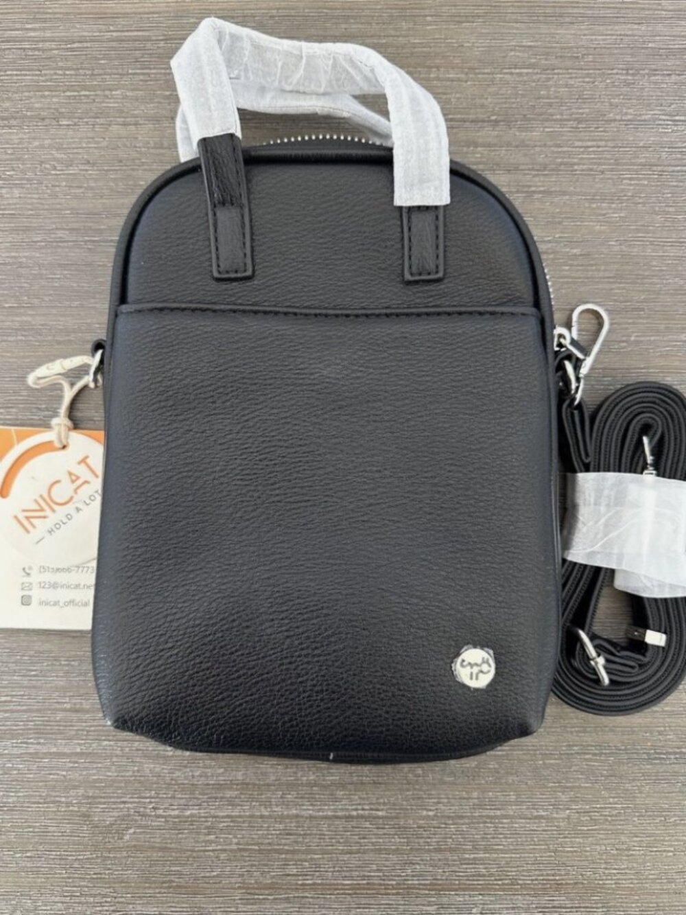 Inicat Hold A Lot Black Leather Sling Bag Adjustable Strap Purse Satchel